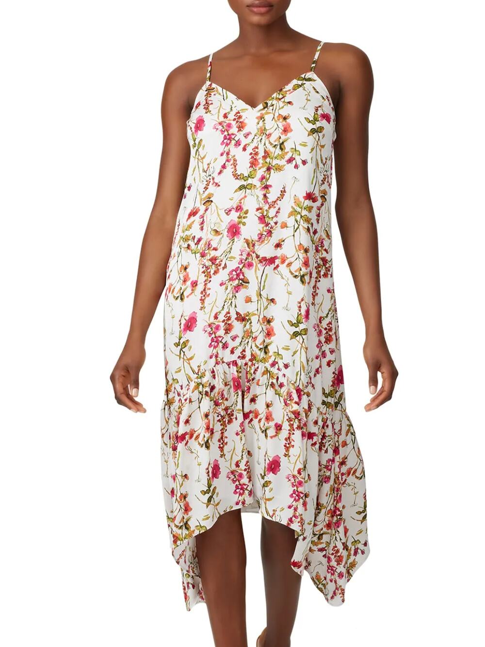 Great Jones White Floral Midi Slip Dress SMALL Vacation Cottage Party Satin $300